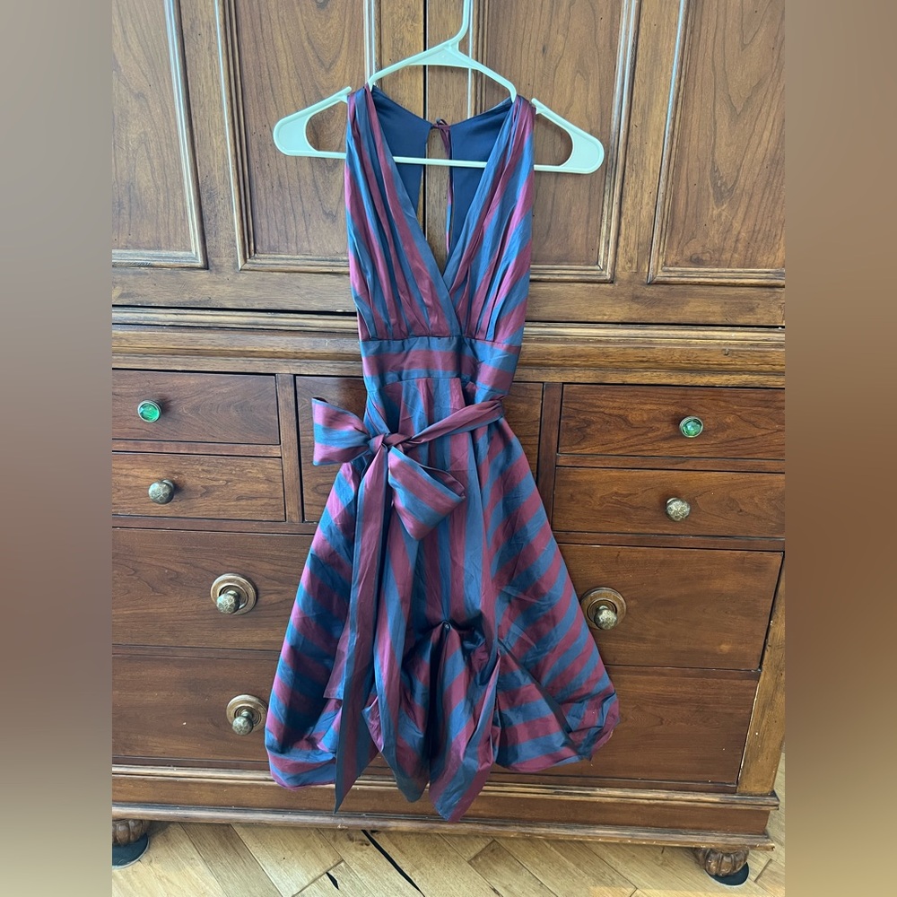 Eva Franco Striped Halter Dress with Bow